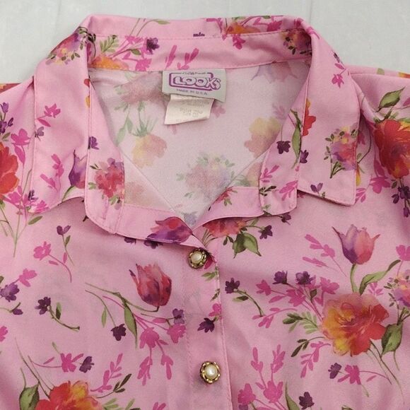 VTG 80s Pink Floral Short Sleeve Buttoned Midi Dress Size 20P *Fits like Large - Picture 7 of 16